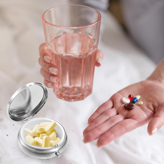Sibba 2Pcs Portable Medicine Pill Case Moisture Proof Pocket Pill Organizer Dispenser Cute Compact Nice Tablet Box Bee&Butterfliy Medicine Pills Box Metal Pillbox with Mirror for Vitamins, Fish Oil