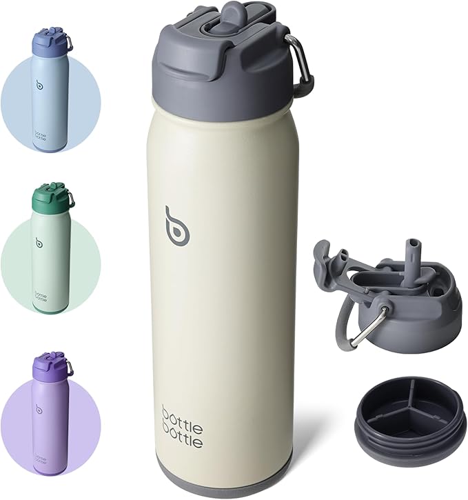 BOTTLE BOTTLE 24oz Insulated Water Bottle Stainless Steel Sport Water Bottle with Straw and Adjustable Lid Daily Pill Organizer