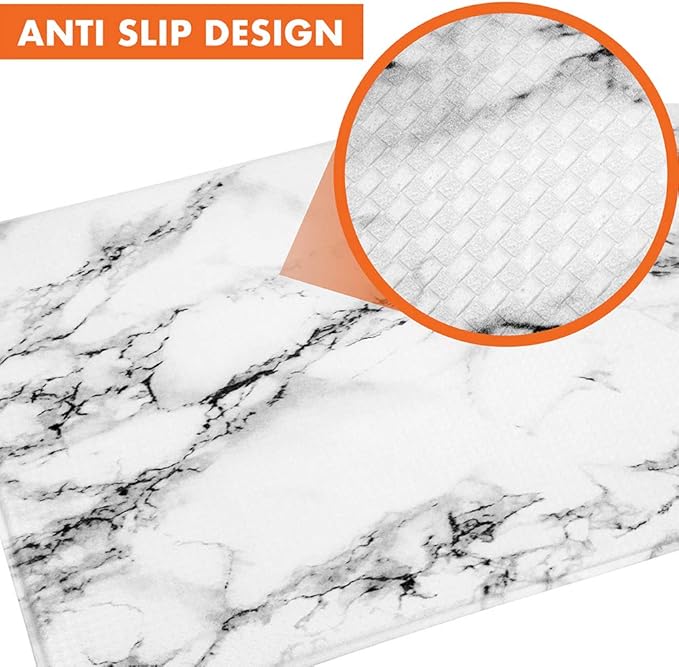 OPUX Anti Fatigue Kitchen Floor Mat, Reversible Cushioned Memory Foam Kitchen Rug Pad, Waterproof Non-Slip Padded Comfort Standing Mat for Office Laundry Home, 32x17 (Marble Gray)