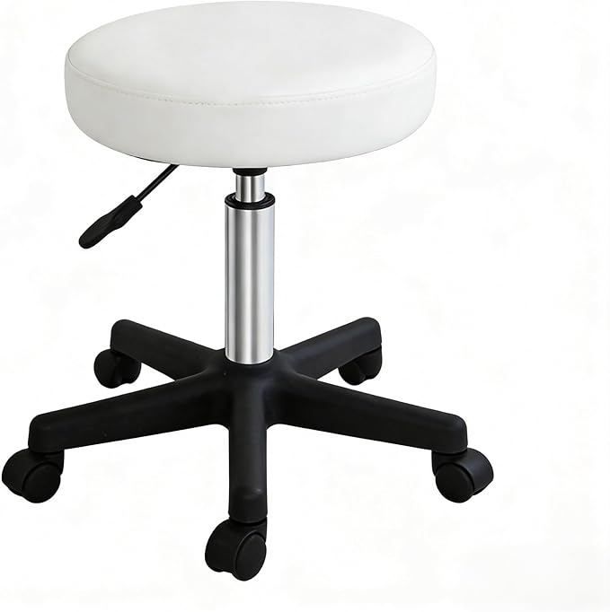 ZENY Adjustable Swivel Rolling Stool Chair with Wheels for Home Office Beauty Salon Spa Medical Tattoo Drafting, White