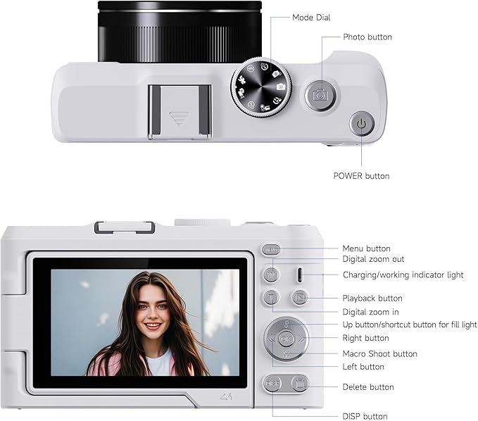 Digital Camera 4K for Photography, 50MP Vlogging Camera for YouTube Video with Flash and 3" 180° Flip Screen, 18X Digital Zoom Compact Travel Cameras with 64GB TF Card for Teens Beginner (White)