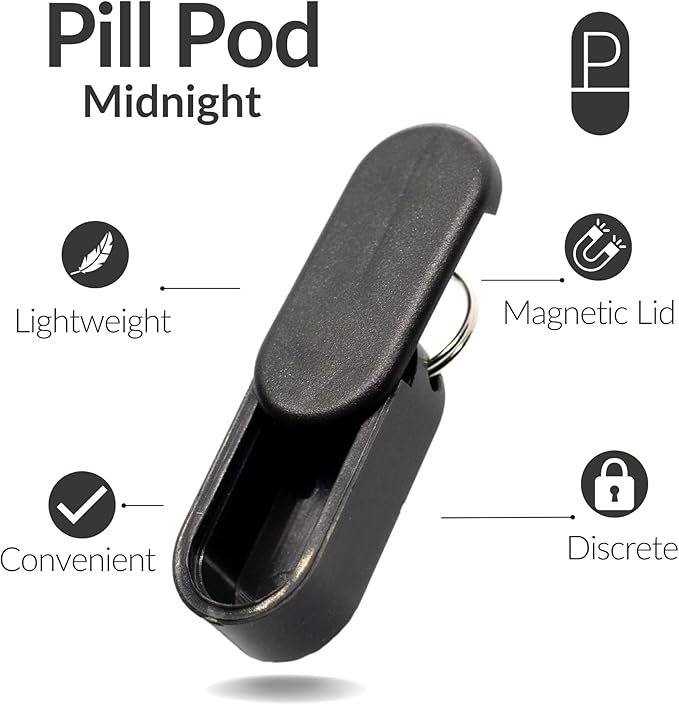 Micro Magnetic Keychain Pill Holder - Compact, Durable, Lightweight with Sleek Minimalist Design - Secure, Discrete, Portable Pill Holder Keychain for Everyday Use (Midnight)