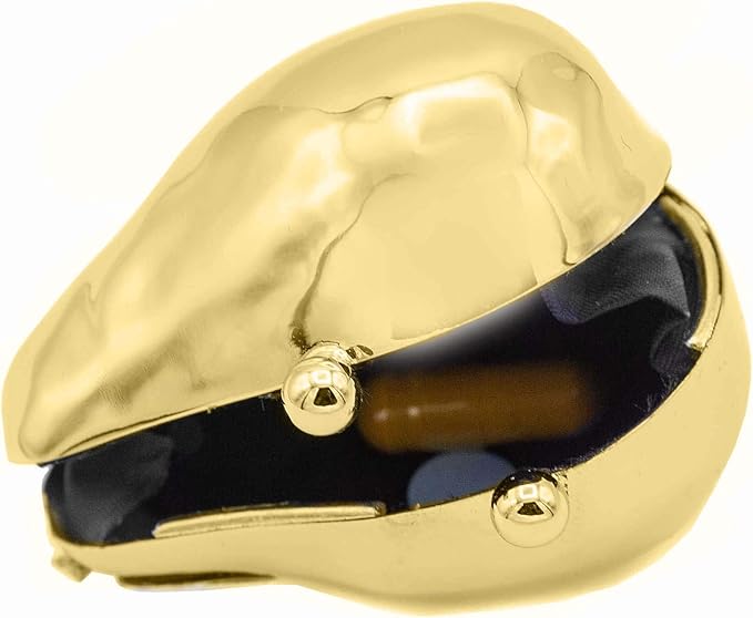 Gold Pear Shaped Pocket Purse Portable Travel Pill Box & Medicine Organizer (1 Large Compartment)