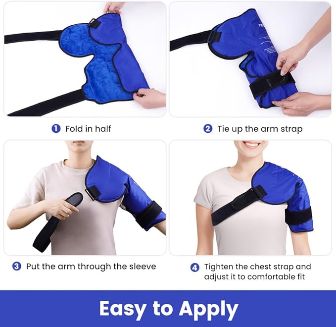 NEWGO Shoulder Ice Pack Rotator Cuff - Reusable Cold Therapy Wrap Shoulder Brace for Pain Relief, Gel Ice Pack for Injuries & Surgery Recovery with Adjustable Strap - Blue