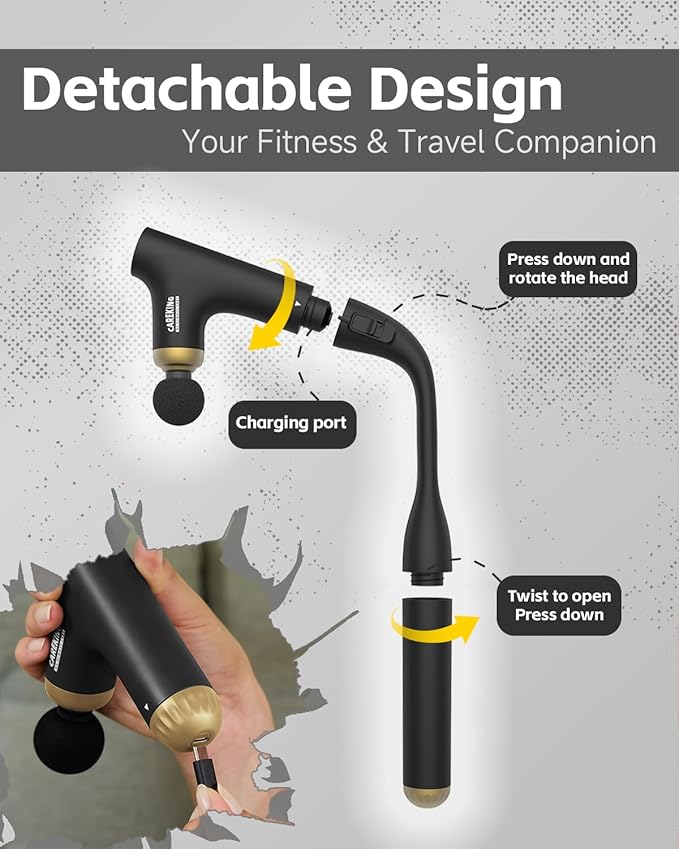3-in-1 Massage Gun Deep Tissue with Extended Handle，Back Massager for Pain Relief, Portable Percussion Muscle Massager for Shoulder, Thigh, Waist & Neck (BlackGold)