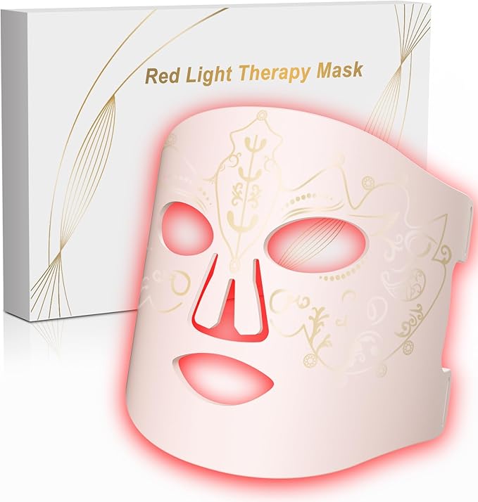 Red Light Therapy Mask for Face,3 Modes Led Contour Face Mask,Near-Infrared 850 Led Light Mask(NIR),Portable,Rechargeable and Remote, Pink