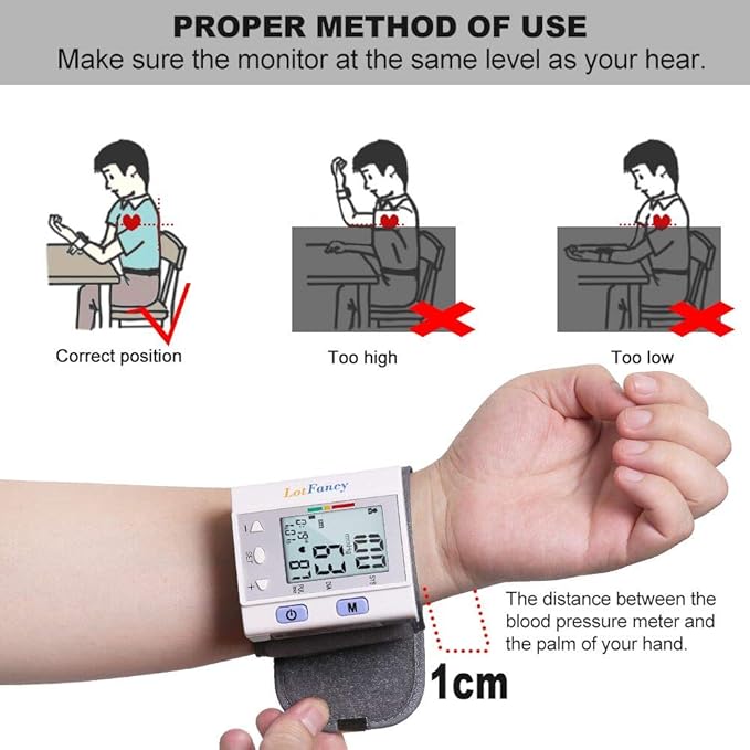 LotFancy Wrist Blood Pressure Monitor for Home Use, BP Cuff, Automatic Digital Blood Pressure Machine, BP Monitor, (5.3”-8.5”), 4 Users, 120 Memory, with Large Screen