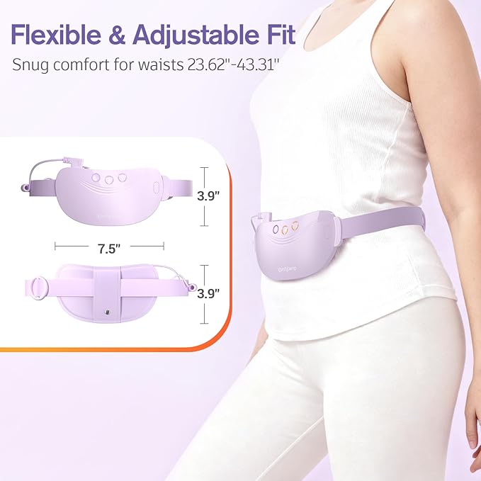 Comfytemp Portable Belly&Back Heating Pad for Period Cramps, FSA Eligible HSA Menstrual Cordless Abdominal Massager, Electric Wearable Rechargeable Belt with 3 Heat 3 Vibration 2 Intensity, Women Girl