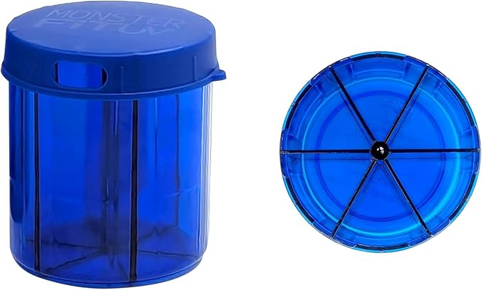 Monster Jr Supplement Pill Dispenser with Labels - Holds Small Medium Medication Vitamins and Easily Dispense from One Container Includes Compartment Labels (Monster Jr Blue UV - 1 Pack)