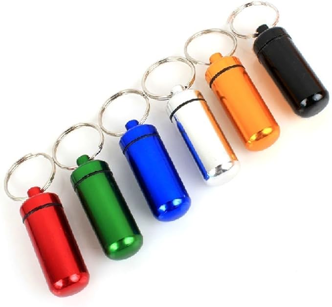 Waterproof Aluminum Pill Box Case Bottle Cache Drug Holder Keychain Container 6 Pcs,6 Color