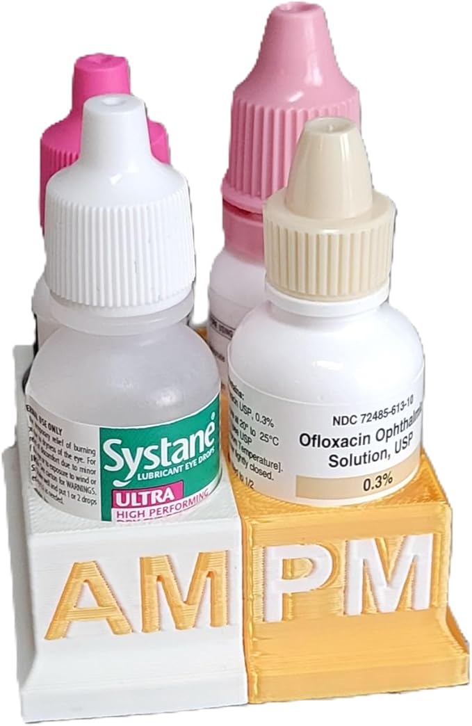 Znet3D Eye Drops Bottle Organizer & Tracker – AM/PM 4-Slot (White/Gold)