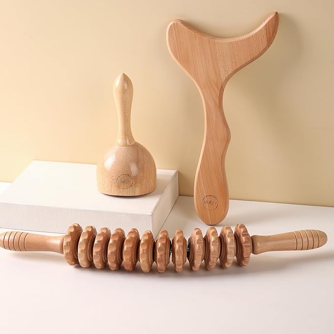 AKPC+ Wood Therapy Massage Set, 3 in-1 Professional Maderoterapia Kit, Lymphatic Drainage Massager, Body Sculpting, Anti-Cellulite.