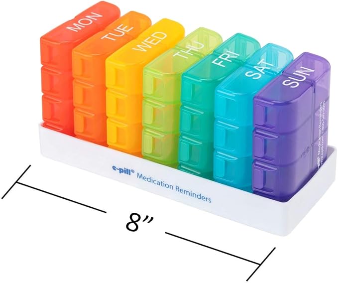 e-Pill 8 Times a Day x 7 Day Weekly Pill Organizer, Vitamin and Medicine Box - Multicolor
