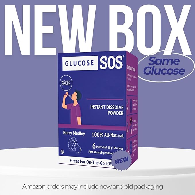 Glucose SOS Glucose Powder Packets with Natural Dextrose, Fast-Absorption That Instantly Dissolves in Your Mouth with No Water Needed, Berry Medley 12 Servings