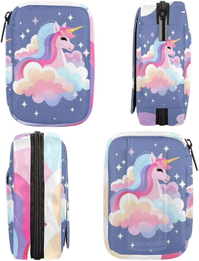 Cute Unicorn Prints Travel Pill Organizer Bag Portable Weekly Pill Box Travel Medicine Organizer 7 Day Pill Case with Zipper for Daily Travel Family Business