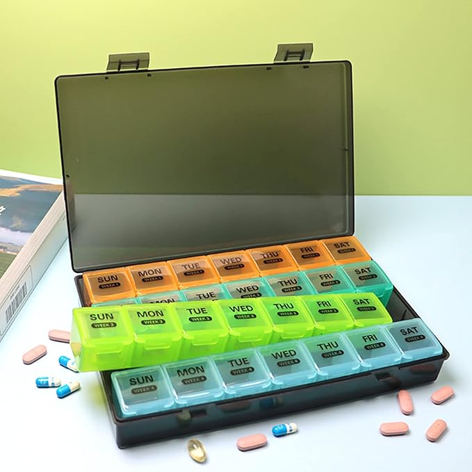 Monthly Pill Organizer 1 Time a Day with DustProof Case, Extra Large 4 Weeks Pill Box Once a Day, 28 Days Pill Container 1 Per Day, Weekly Vitamin Case, Daily Medicine Organizer for Fish Oil