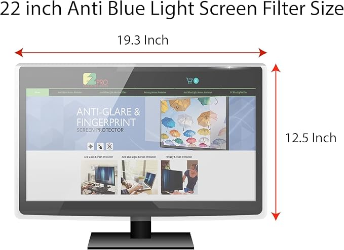 [Pack of 2] Premium Anti Blue Light Screen filter for 22 Inches Computer Monitor, Screen Filter Size is 12.5" Height x19.3" Width, Blocks Harmful Blue Light, Reduce Digital Eye Strain