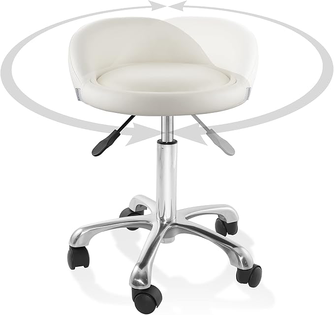 Saloniture Rolling Hydraulic Salon Stool with Low Backrest - Adjustable Swivel Chair for Spa, Shop, Salon, Massage, or Medical Office, Cream