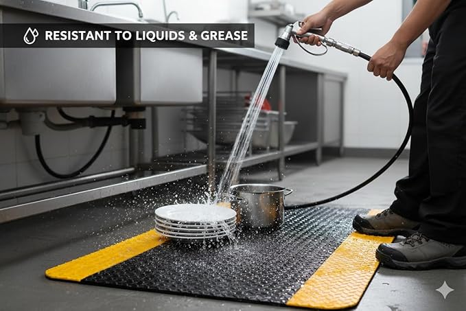 Tapetes Niva® Anti Fatigue Mat, Diamond Plate Finish, Foam Interior. for Kitchen, Garage, Industry, or Harsh use, Industrial Grade. (Yellow Stripes, 36" L x 24" W x 0,82" Th)