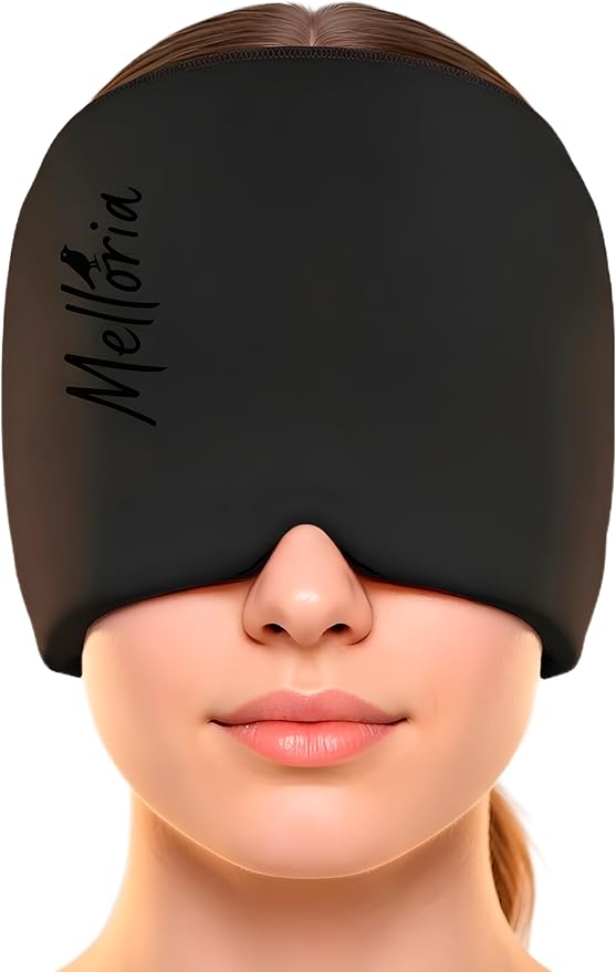 Migraine Relief Cap – Reusable Cooling Hat with Headache & Stress Relief | Soft, Stretchy Fit & Gentle Compression | Self-Care Essential Cold Gel Pack (Black)