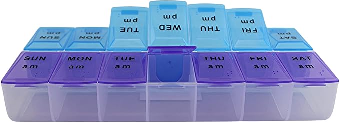 Jumbo Extra Large 9" x 4.75" Pill Organizer 7 Day 2 Times a Day Weekly Pill Box AM PM Pill Case, Pill Container Vitamin Case Twice a Day Morning Bedtime
