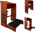 Wooden Prayer Kneeler with Storage Shelf & Cushion - Folding Prayer Bench for Home and Church, Comfortable Kneeling Devotional Pew Bench, 32" H x 22" W