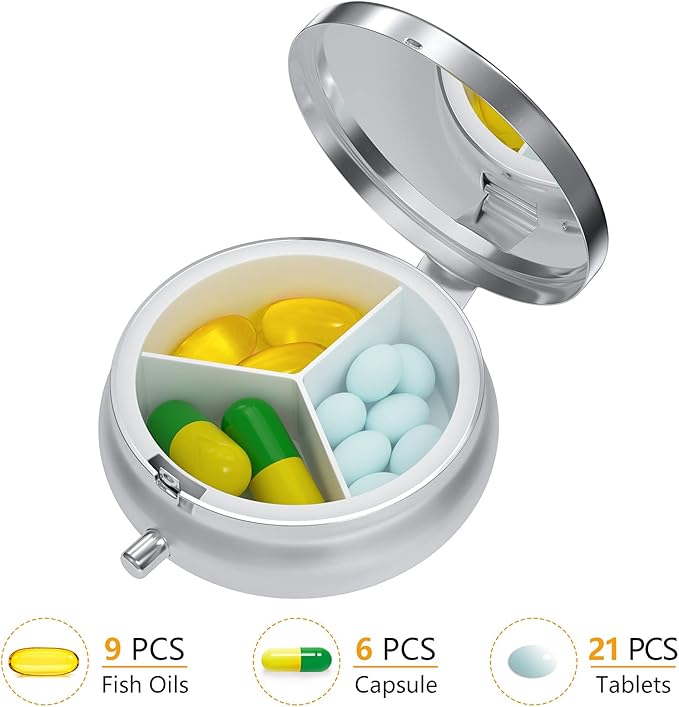 Nipichsha Pill Box, Small Pill Case for Purse & Pocket, Cute Travel Medicine Organizer, Portable Medicine Container Holder to Hold Vitamins, Medication, Fish Oil & Supplement, Graceful Peony