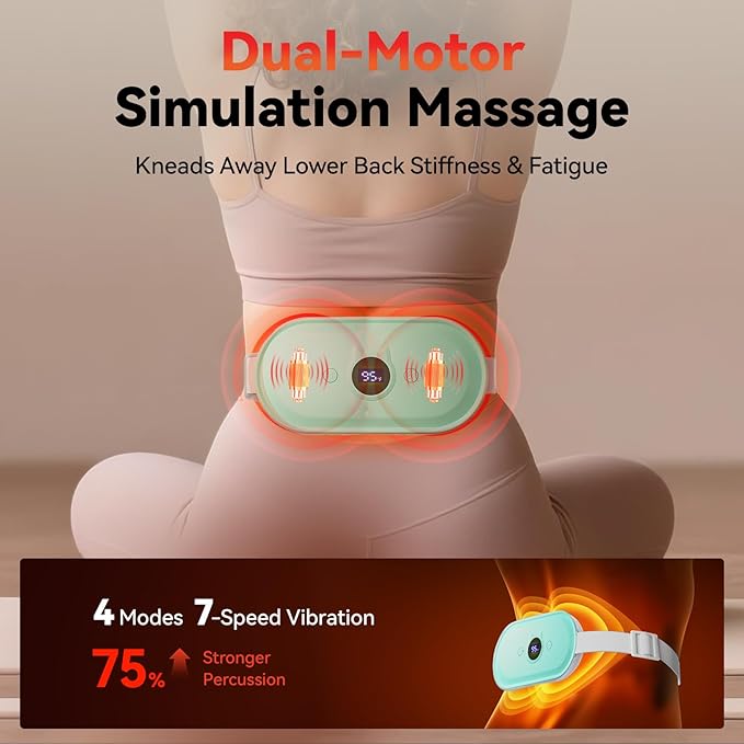 Portable Heating Pad for Period Cramps Relief Vibrating Menstrual Heating Belt for Women, 5000mAh with 7 Heat Levels and 7 Modes for Menstrual, Pain Relief for Back & Stomach - Green