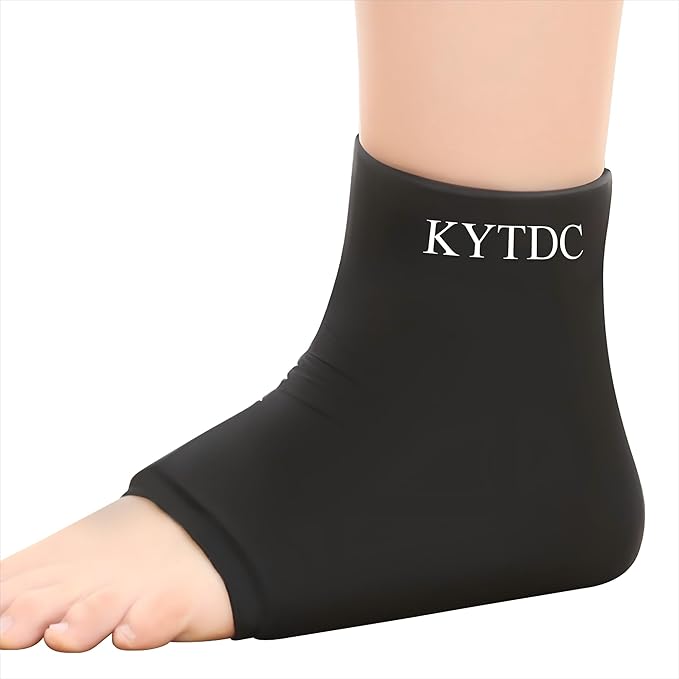 Ankle Ice Pack Wrap Reusable Gel Cold Compression Sleeve for Swelling, Sprained Ankle, Achilles Tendonitis & Plantar Fasciitis Relief （Black，Large）