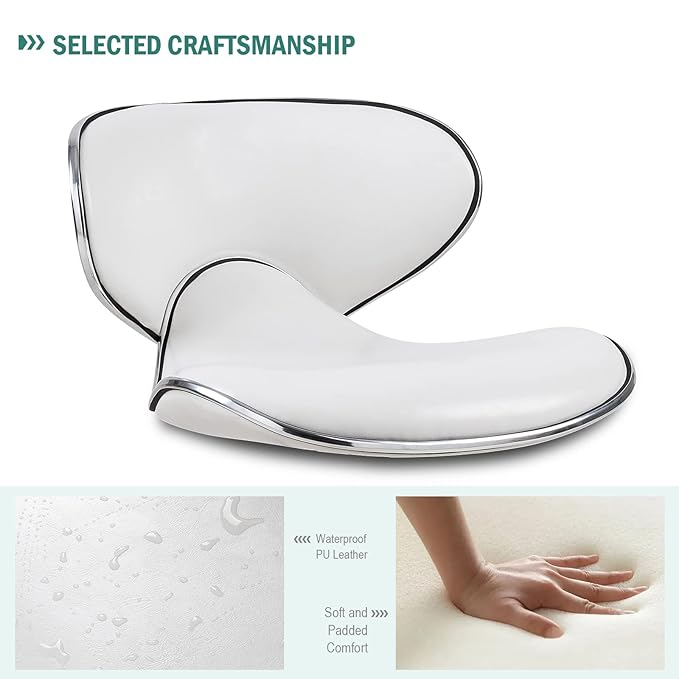 Paddie Pedicure Stools for Nail Tech Set of 2, Salon Spa Stool Back Support Short Height Adjustable Hydraulic Swivel Chair, Perfect for Massage/Tattoo/Esthetician/Shop, White
