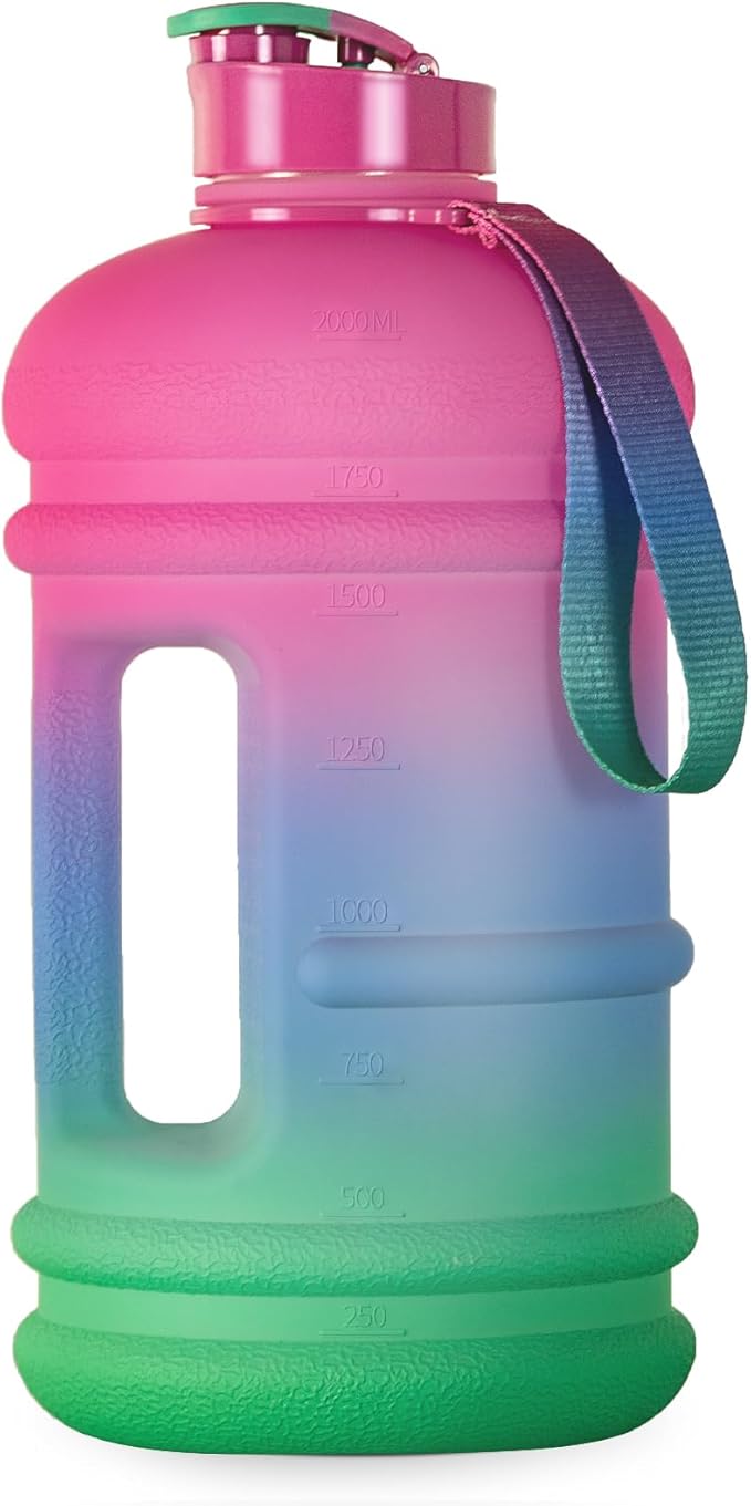 TOOFEEL 2 Liter Water Bottles - Half Gallon Water Bottle BPA Free - Ideal for Gym, Big Water Bottle，Reusable Sports Bottle with Measurements Marked Drink Container- Purple Blue Green Gradient