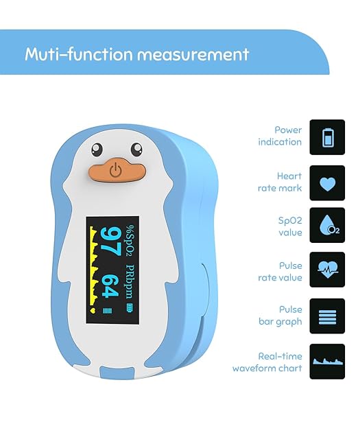 Vibeat Pulse Oximeter Fingertip, Small Size Blood Oxygen Meter with Smart Reminder for Home Use, O2 monitor with Batteries & Lanyard, Blue