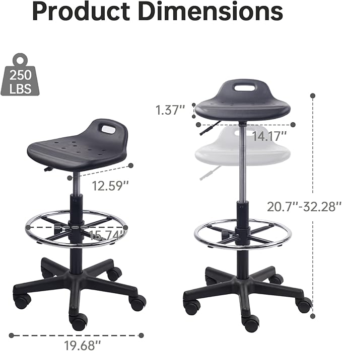 Round Rolling Drafting Stool with Foot Rest, Height Adjustable Swivel Multi-Purpose Office Desk Chair with Breathable Seat Cushion Stools for Home Bar Kitchen Salon Spa Medical, Black 4PK