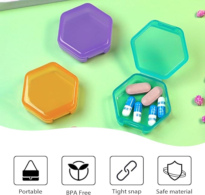 Small Pill Case Travel Pill Box Cute Pill Organizer for Purse Portable Daily Medicine Organizer 1 Compartment Pill Holder for Vitamins, Fish Oil, Supplements
