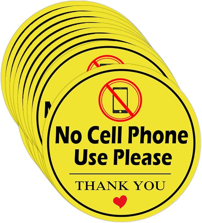 Please No Cell Phone Use Sticker Signs, 4 inches Self Adhesive No Cell Phone Use Warning Labels (15 Pack）