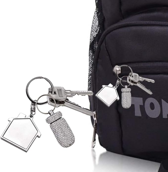 Purple Pill Holder Keychain, Holder Pill Container Keychain Mini Size Waterproof and Light Weight Portable Pill Bottle Case, Bling Aluminum Key Chain for Outdoor Camping Traveling, Medication Aids