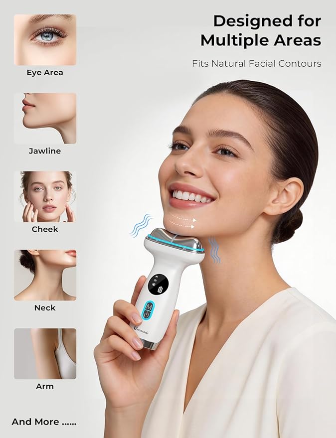 7-in-1 LED Face Sculpting Tool with Hot & Cold Red Light Therapy – Electric Gua Sha, Depuffing & Lifting for Face, Neck & Eyes (Single)