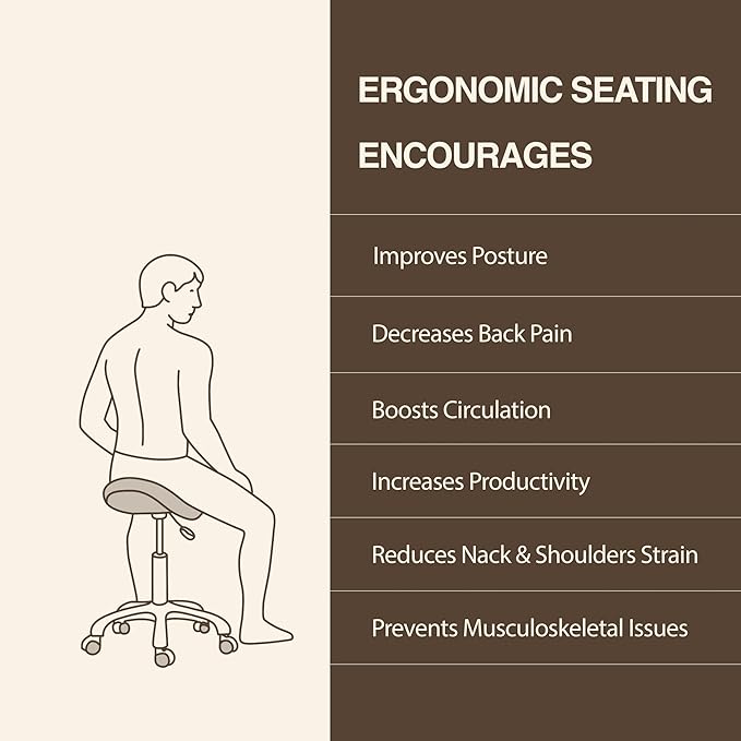 Haku 506 Series Ergonomic Saddle Stool, Adjustable Pneumatic Swivel Rolling Stool with Wheels for Salon, Medical, Spa, Tattoo, Home and Office, with Footrest, Black