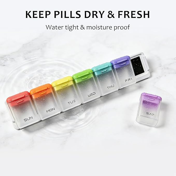 Fridge Magnetic Weekly Pill Organizer, Easy Open Daily Reminder Waterproof Pill Box for Vitamins, Travel & Daily Use (White)
