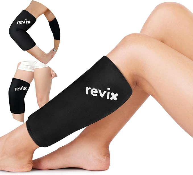 REVIX Shin Splint Relief Ice Packs, Calf Compression Sleeve for Legs Reusable Ice Pack for Elbow, Arm & Knee Pain Relief, Hot Cold Therapy for Sports Injury Recovery & Sprains