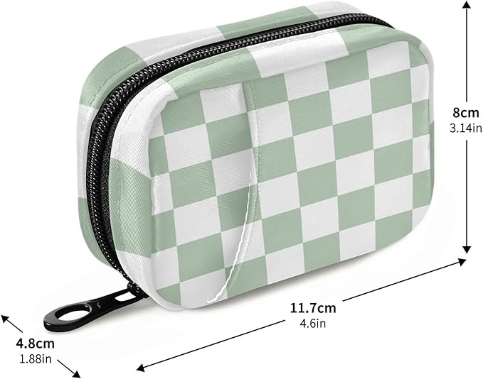 Checkered Green and White Travel Pill Organizer Weekly Small (Cute) Pill Box 7 Day Pill Case Vitamin Holder Pill Bottle Organizer