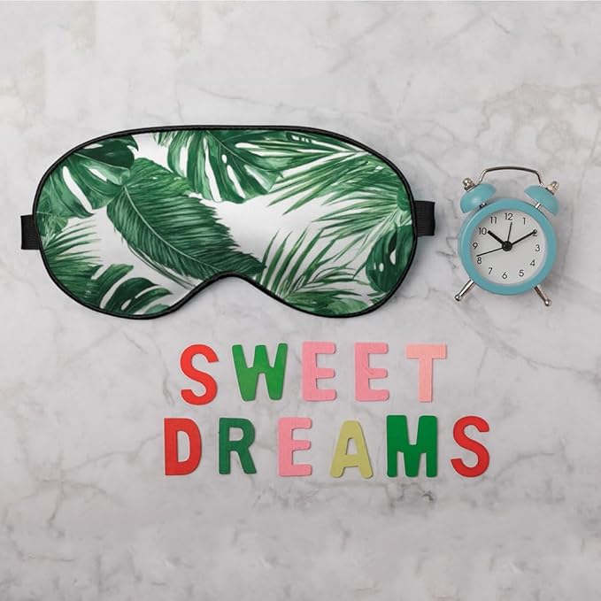 Tropical Palm Leaves Sleep Mask Eye Mask Green Jungle Leaves Floral Sleep Mask Light Blocking Adjustable Smooth Soft Eye Masks for Women Deep Rest Travel
