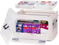 30qt Medicine Organizer Storage Box with 4-Side Opening Doors, 2 Tier Foldable Medication Organizer Empty, White Medicine Container Case Stackable First Aid Box for Home Medical Supply Storage