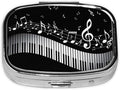 Men Women Pill Box Medicine Pill Case, White Piano Keys with Musical Notes Black Portable Medicine Tablet Vitamin Holder Organizer for Purse Pocket Travel Gift