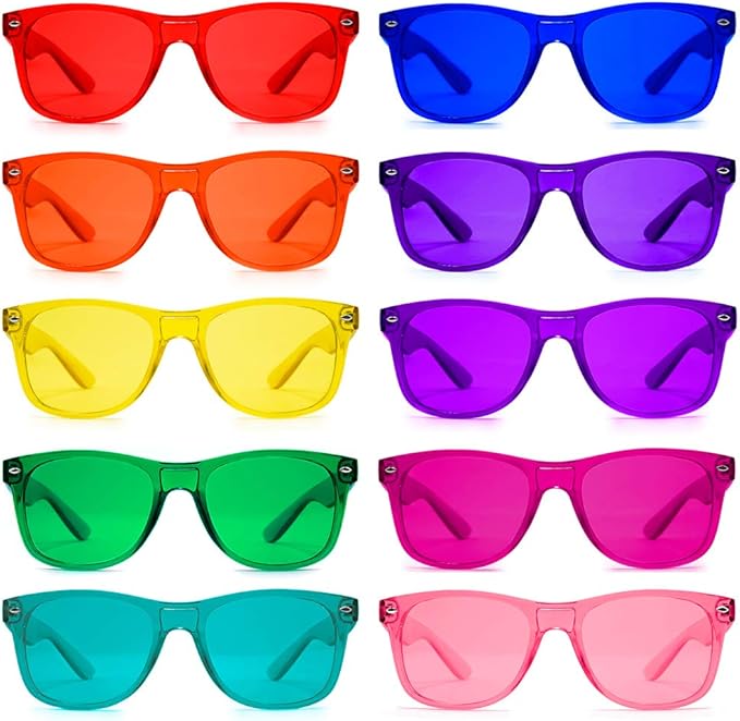 Color Therapy Glasses 10 Pack for Chakra Healing, Chromotherapy, and Mood