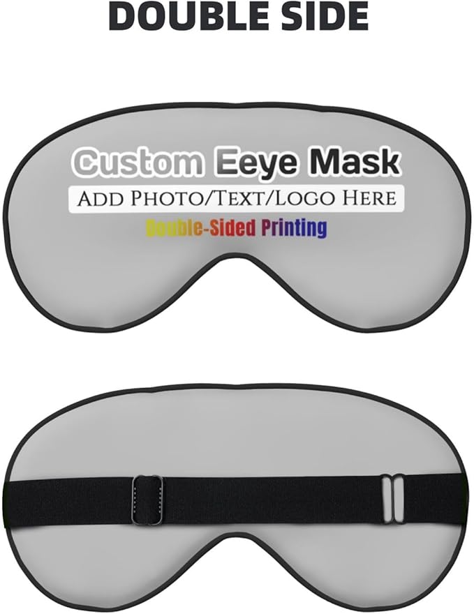 Custom Eye Mask for Sleeping Personalized Your Photo Text Logo Adjustable Strap Sleep Mask Customized Soft Blindfold Eyemask Blackout Eye Cover for Men Women Home Travel Offices Grey
