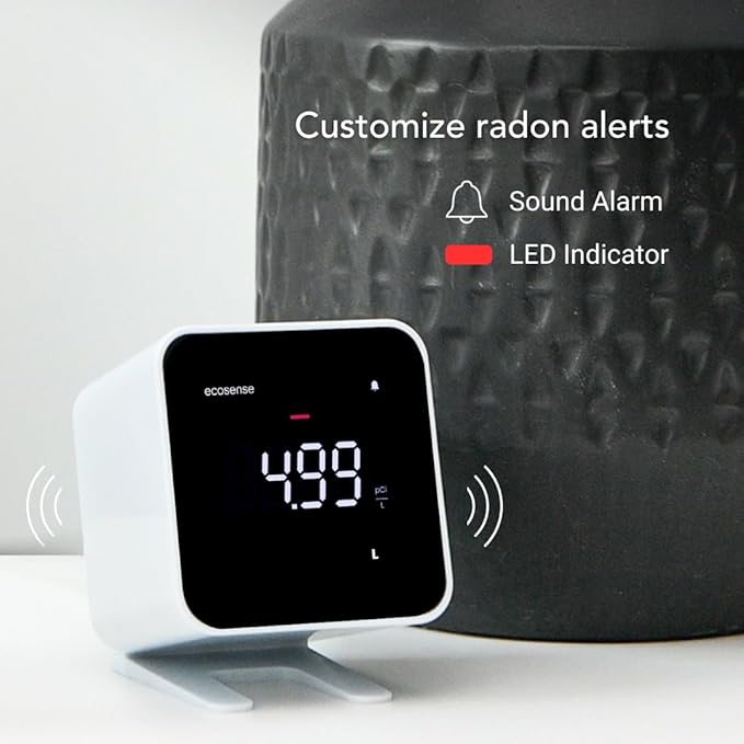 Ecosense EB100 EcoBlu, Home Radon Detector, Capture & Display Results Every 10 Minutes, Short & Long-Term Continuous Monitoring, Easy to Use