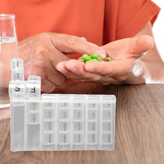 Extra Large Weekly Pill Organizer 4 Times a Day, 7 Day Pill Box, Daily Pill Case with 28 Compartments, Portable Travel Container for Fish Oils, Vitamins, Supplements and Medication (White)