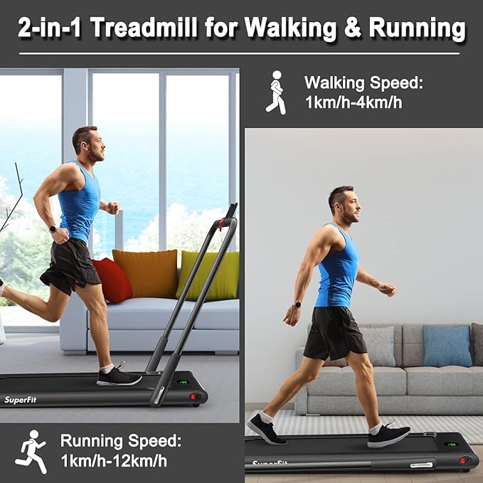 GYMAX Walking Pad, Foldable Under Desk Treadmill with LED Monitor, Remote Control, Smart App Control, Folding Portable Desk Treadmill for Office Standing Desk, Home Office Treadmill