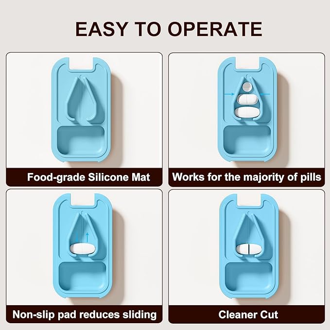 Pill Cutter & Organizer - 3-25mm Adjustable Blades | Splinter-Free Cutting | Detachable Washable Compartment Pill Splitter for Small or Large Pills Gray